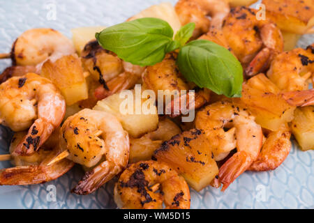 Skewer shrimp with pineapple Stock Photo