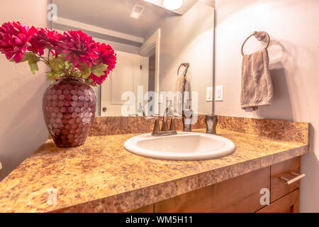 Bathroom interior of a home with close up view of the stylish vanity area Stock Photo