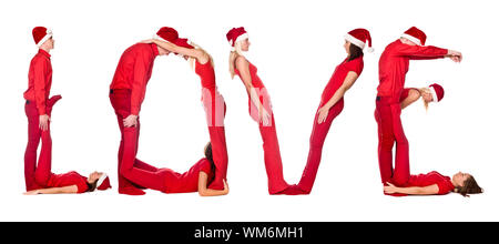 Group of red dressed people forming the alphabet Stock Photo - Alamy