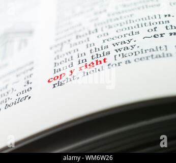 The word 'copyright' highlighted in a dictionary Stock Photo