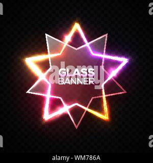 Neon star shape sign on transparent background. Stock Vector