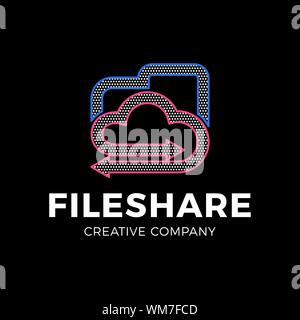 Cloud File share Tech Logo template Design with folder and arrow. Stock Vector