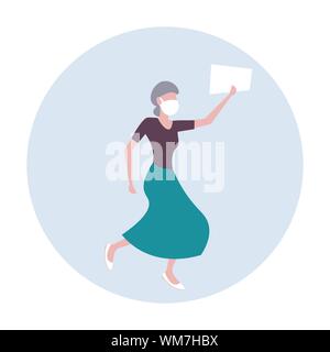 woman protester in face mask holding blank placard protesting against air nature pollution female activist with empty sign banner protest Stock Vector