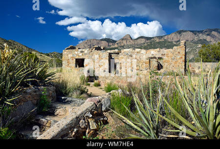 Jaral Ranger Cabin built in the 1930's at the base of the Sandia Mountains in New Mexico. Stock Photo