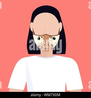 woman wearing protective mask with giraffe face smog air pollution virus protection concept girl profile avatar female cartoon character portrait flat Stock Vector
