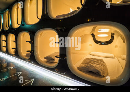 Capsule Hotel Beds in Kyoto, Japan Stock Photo