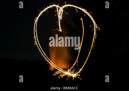Close-up Of Heart Shape By Light Painting At Night
