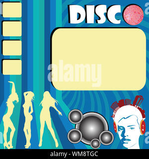 Disco flyer with club girls silhouettes dancing and space for sample text Stock Photo