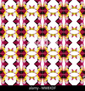 seamless repeating geometric pattern with very dark pink, dark moderate pink and golden rod colors. Stock Photo