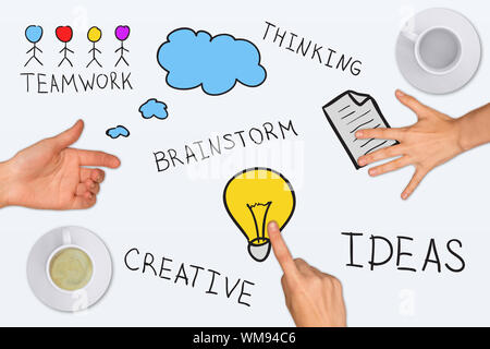 Drawing and photo collage expressing concept of creative ideas, on white background Stock Photo