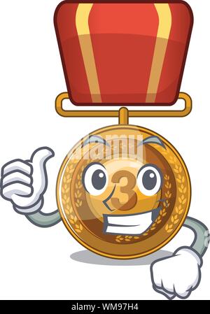 Thumbs up bronze medal cartoon in character cupboard Stock Vector