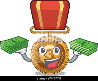 With money bag bronze medal with the cartoon shape Stock Vector