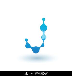 Water molecular initial Letter J Logo design, Fluid liquid Design Element with Dots and shadow. Stock vector illustration isolated on white background Stock Vector