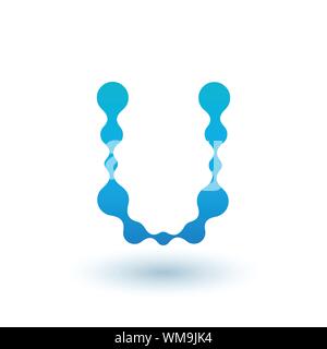Water molecular initial Letter U Logo design, Fluid liquid Design Element with Dots and shadow. Stock vector illustration isolated on white background Stock Vector