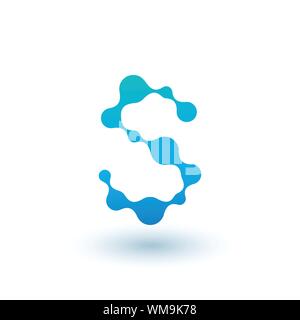 Water molecular initial Letter S Logo design, Fluid liquid Design Element with Dots and shadow. Stock vector illustration isolated on white background Stock Vector