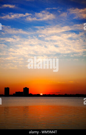 Office building silhouettes during dusk in Miami Stock Photo