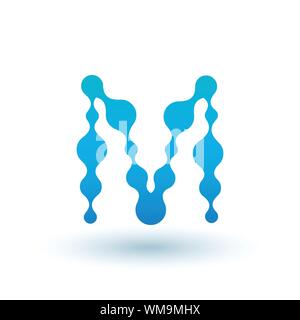 Water molecular initial Letter M Logo design, Fluid liquid Design Element with Dots and shadow. Stock vector illustration isolated on white background Stock Vector