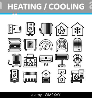 Heating And Cooling Collection Vector Icons Set Stock Vector