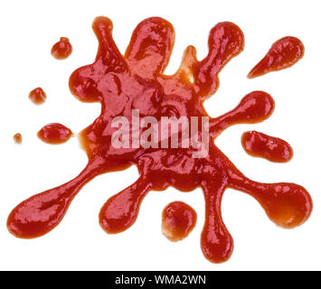 Ketchup or tomato sauce puddle isolated on white background. Top view. Stock Photo