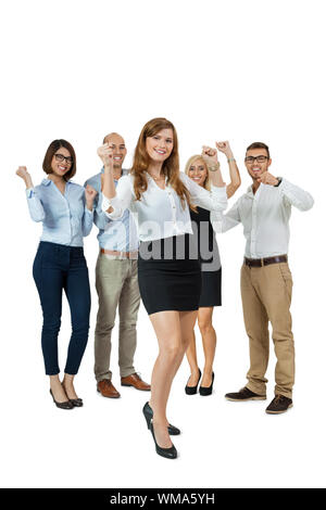 Successful business team cheering Stock Photo