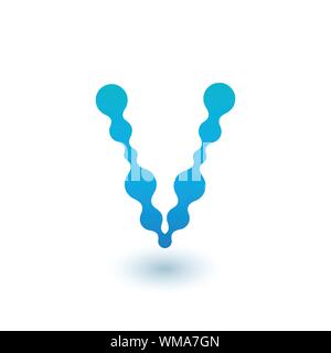 Water molecular initial Letter V Logo design, Fluid liquid Design Element with Dots and shadow. Stock vector illustration isolated on white background Stock Vector