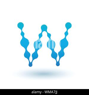 Water molecular initial Letter W Logo design, Fluid liquid Design Element with Dots and shadow. Stock vector illustration isolated on white background Stock Vector