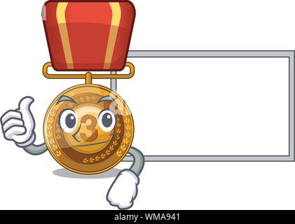 Thumbs up with board bronze medal isolated with the mascot Stock Vector