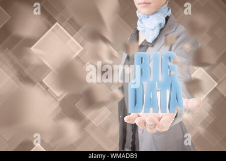 Concept of big data, business woman holding a 3d text. Stock Photo