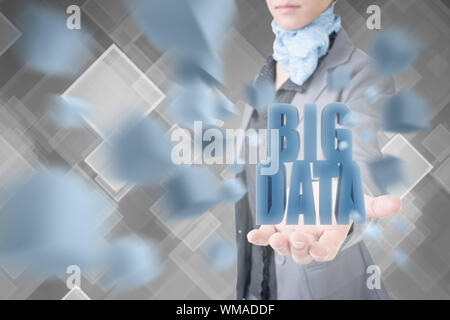 Concept of big data, business woman holding a 3d text. Stock Photo