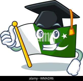 Graduation flag pakistan character in shaped mascot Stock Vector