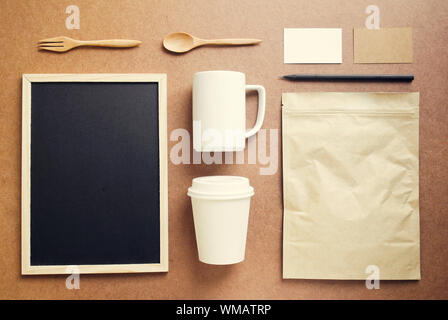 Coffee identity branding mockup set with retro filter effect Stock Photo