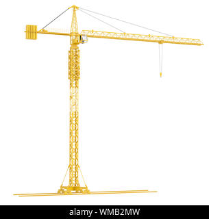 Yellow tower crane, isolated on white background Stock Photo