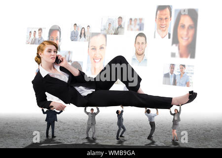 Business people supporting boss against business peoples profiles Stock Photo