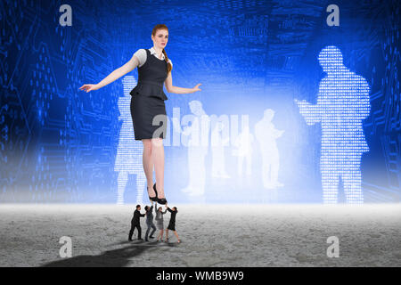 Business people supporting boss against business people in data matrix Stock Photo