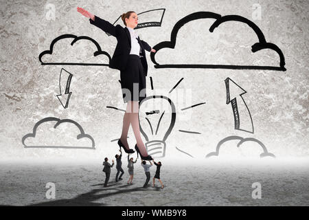 Business people supporting boss against cloud computing doodle Stock Photo