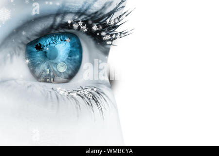 Composite image of close up of female eye on white background Stock Photo