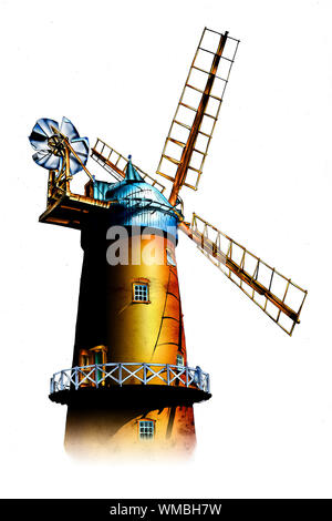 windmill old retro vintage drawing Stock Photo - Alamy