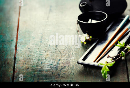 Chinese Tea Set and chopsticks Stock Photo