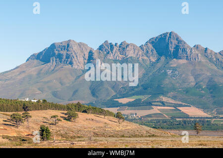 The Helderberg (clear mountain) with vineyards on its slopes near Somerset West in the Western Cape Province of South Africa Stock Photo