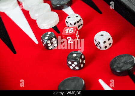 Backgammon Red Board with Dice Stock Photo