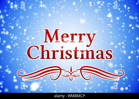 Merry christmas against white light dots on blue Stock Photo