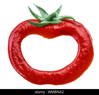 Ketchup or tomato sauce in the shape of tomato fruit on white background. Stock Photo