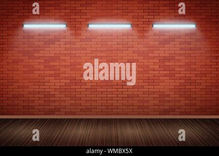 Neon lamps on Red brick wall Stock Vector