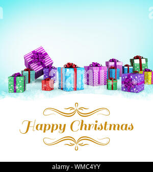 border against many colourful christmas gift boxes Stock Photo