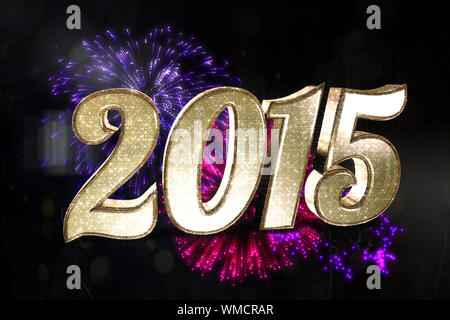 Sparkly 2015 against colourful fireworks exploding on black background Stock Photo
