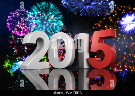 2015 against colourful fireworks exploding on black background Stock Photo