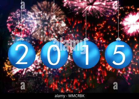 2015 against colourful fireworks exploding on black background Stock Photo