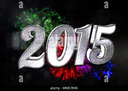 Sparkly 2015 against colourful fireworks exploding on black background Stock Photo