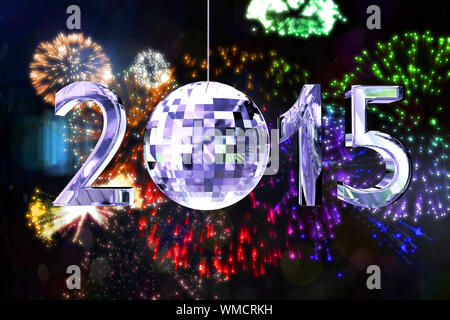 2015 against colourful fireworks exploding on black background Stock Photo