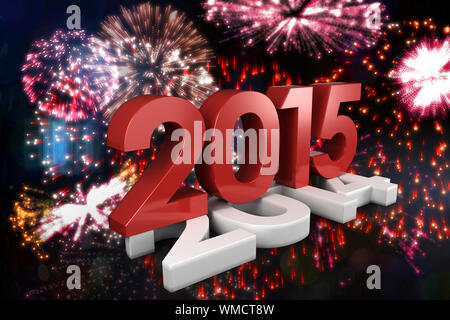 2014 and 2015 against colourful fireworks exploding on black background Stock Photo